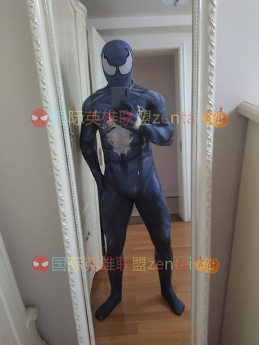 成人儿童男款动漫电影毒液蜘蛛侠连体紧身衣Symbiote Cosplay套装 - 图0
