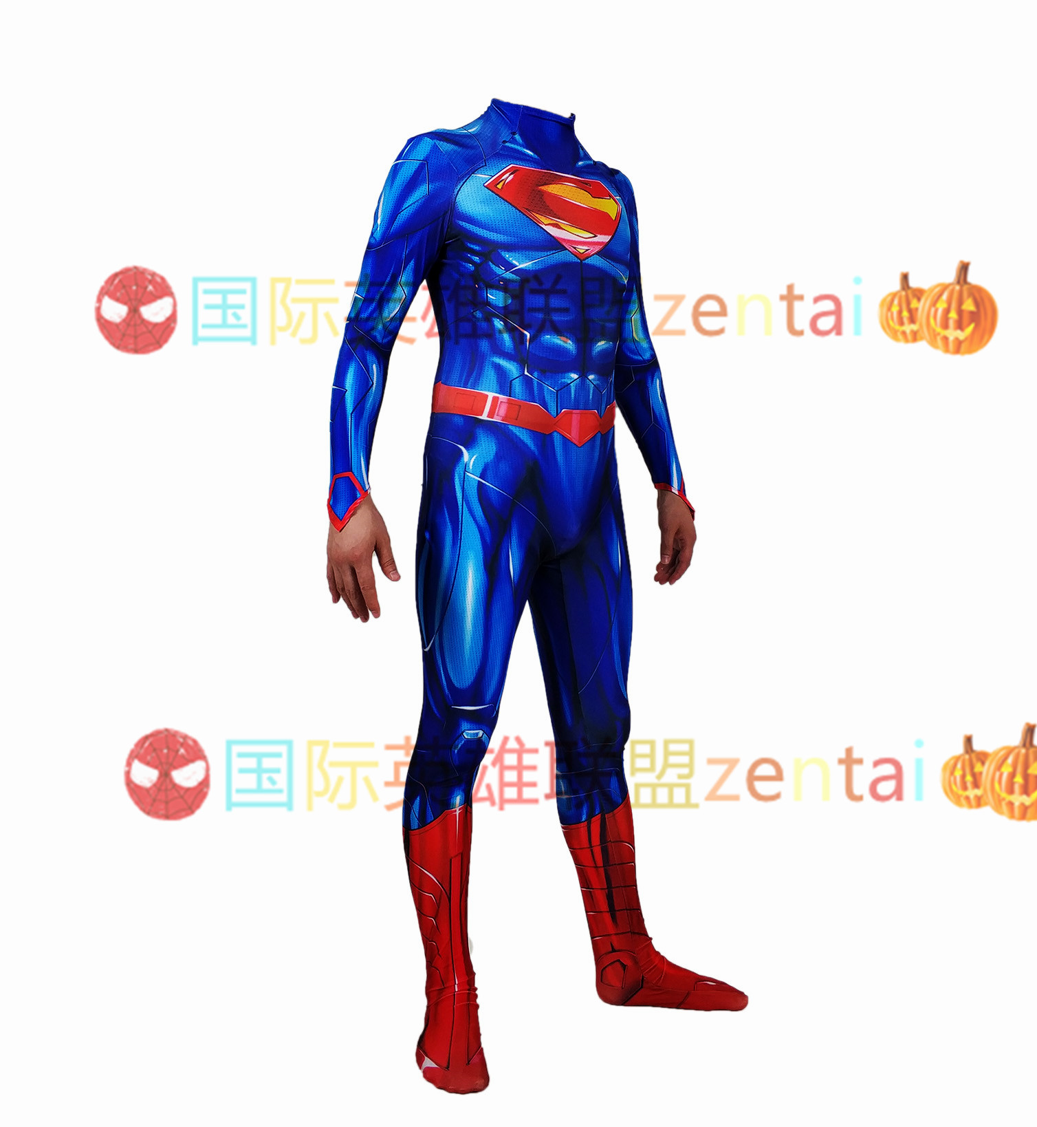 DC漫画正义联盟新款蓝色肌肉超人连体紧身衣Superman Cos扮演套装 - 图1