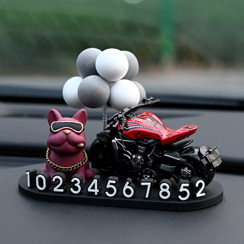 经典法斗狗汽车临时停车号码牌车载立体数字挪车电话牌车内饰摆件 - 图0