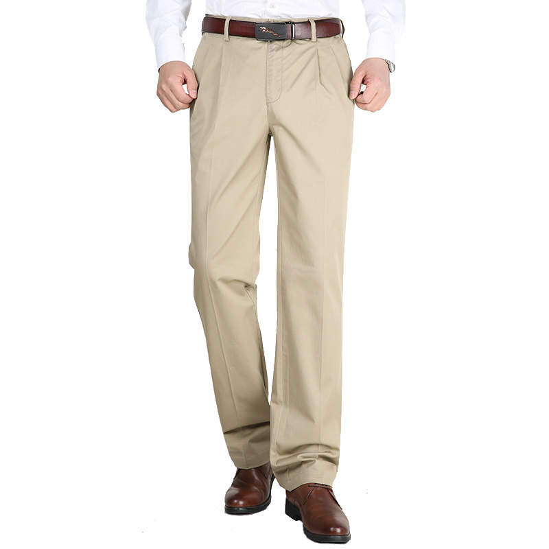 Summer casual pants, thin, cotton double pleated, loose, iron-free men's pants, good trousers for middle-aged and elderly people