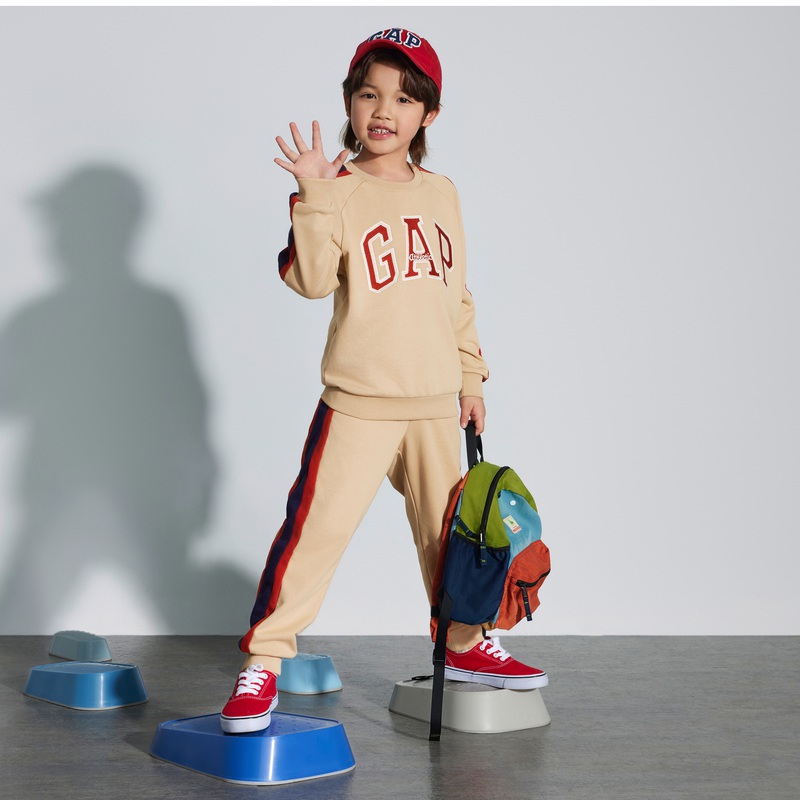 Gap男女童春季2024新款LOGO撞色运动卫衣卫裤两件套帅气运动套装