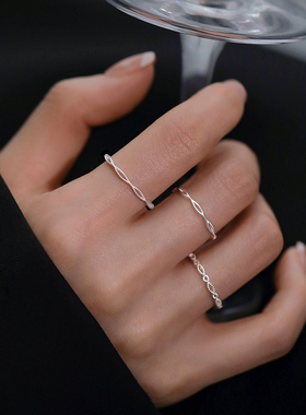 巷南925纯银交织线条戒指女小众