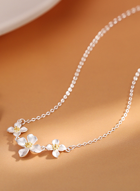 巷南999纯银栀子花项链小众高级
