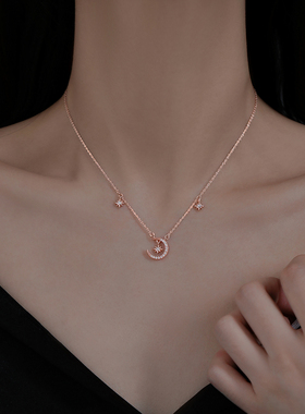 巷南999纯银月亮项链小众轻奢女