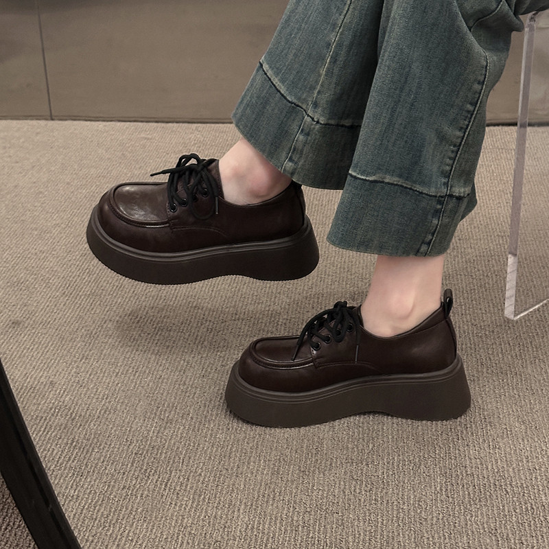 乐福鞋女2025新款软底不累脚黑色系带小皮鞋厚底增高单鞋松糕女鞋,淘宝优惠券,粉丝福利购,淘宝优惠卷
