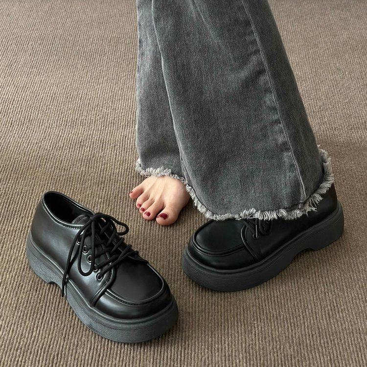 英伦小皮鞋女厚底2025新款女鞋学院风百搭系带黑色单鞋系带乐福鞋,淘宝优惠券,粉丝福利购,淘宝优惠卷