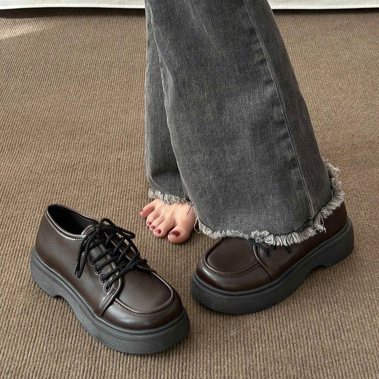 英伦小皮鞋女厚底2025新款女鞋学院风百搭系带黑色单鞋系带乐福鞋,淘宝优惠券,粉丝福利购,淘宝优惠卷