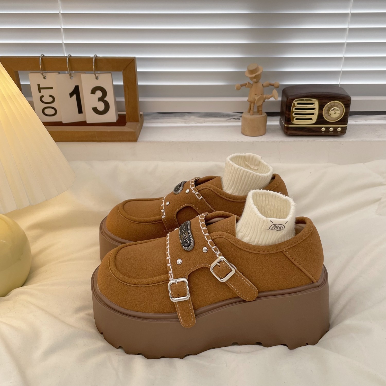 冬季保暖一脚蹬雪地靴女松糕厚底增高乐福鞋小个子单鞋玛丽珍女鞋,淘宝优惠券,粉丝福利购,淘宝优惠卷