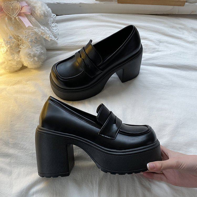超厚底乐福鞋女玛丽珍小个子女鞋增高防水台粗跟高跟鞋复古jk皮鞋,淘宝优惠券,粉丝福利购,淘宝优惠卷