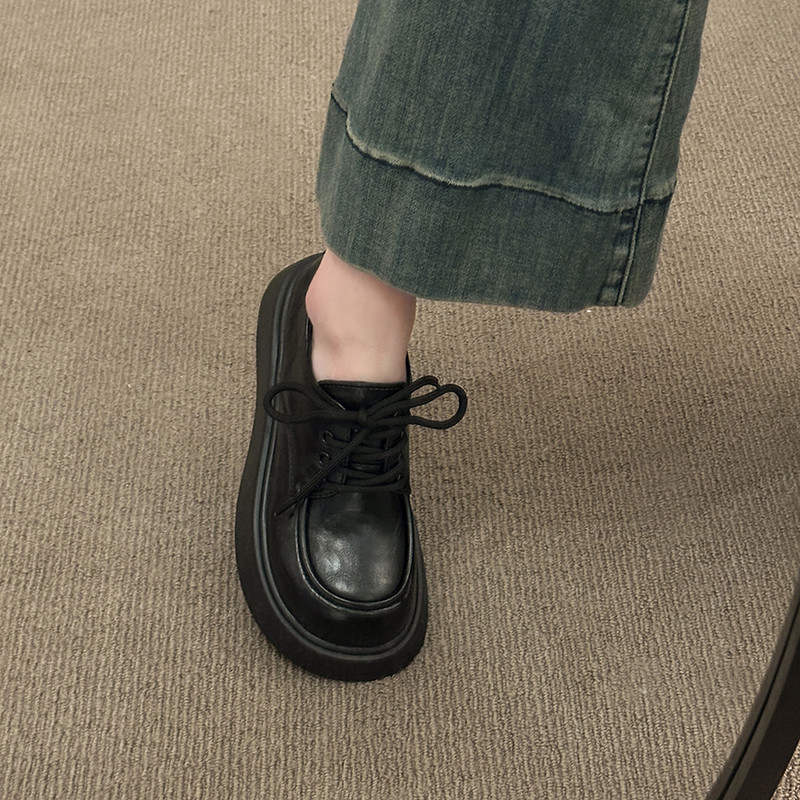乐福鞋女2025新款软底不累脚黑色系带小皮鞋厚底增高单鞋松糕女鞋,淘宝优惠券,粉丝福利购,淘宝优惠卷