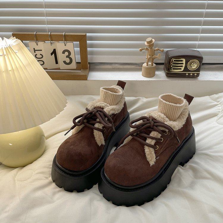 冬季加绒小皮鞋女英伦风高跟厚底增高毛毛鞋法式玛丽珍女鞋JK单鞋,淘宝优惠券,粉丝福利购,淘宝优惠卷