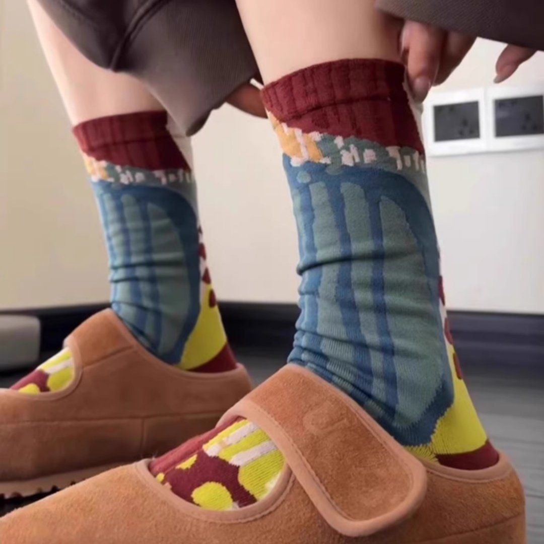 【4双装】这个配色真的太适合秋天了！满满的秋天感复古袜子女！,淘宝优惠券,粉丝福利购,淘宝优惠卷