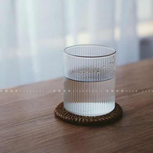 日式简约条纹玻璃杯 耐热水杯冰拿铁杯咖啡杯牛奶杯子 8229 - 图0
