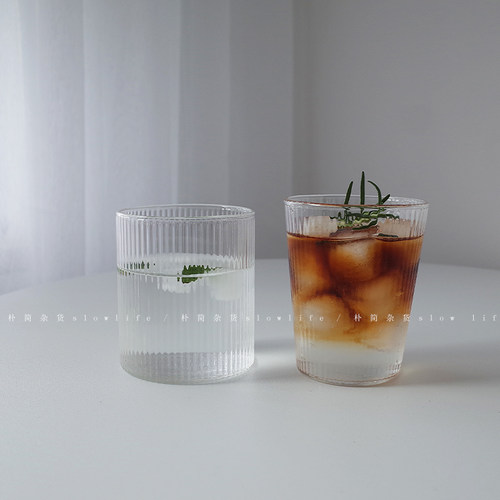 日式简约条纹玻璃杯 耐热水杯冰拿铁杯咖啡杯牛奶杯子 8229 - 图2
