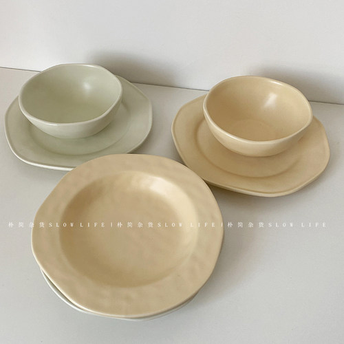 日式手捏不规则系列陶瓷餐具 ins风早餐盘甜品盘麦片碗8403 - 图2