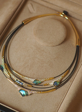 鬼才设计师alexis bittar中古镶钻皮质鲍鱼贝镶嵌欧美风重工时尚