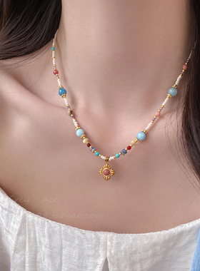 多巴胺彩色串珠项链女新款颈链