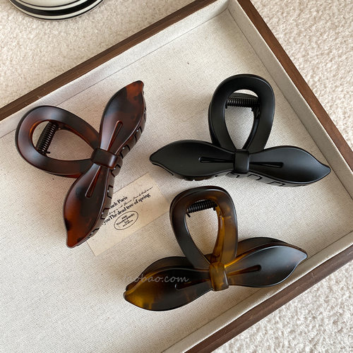 中号精致蝴蝶结发夹女半抓发后脑勺盘发鲨鱼夹简约迷你小号抓夹 - 图0
