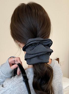 藏蓝色格纹双层大肠发圈女头花