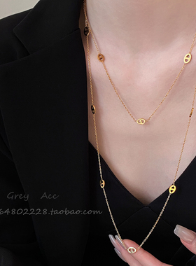 双层叠戴长款猪鼻子项链女秋冬