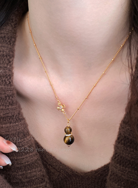 辛芷蕾同款虎眼石镶钻葫芦项链