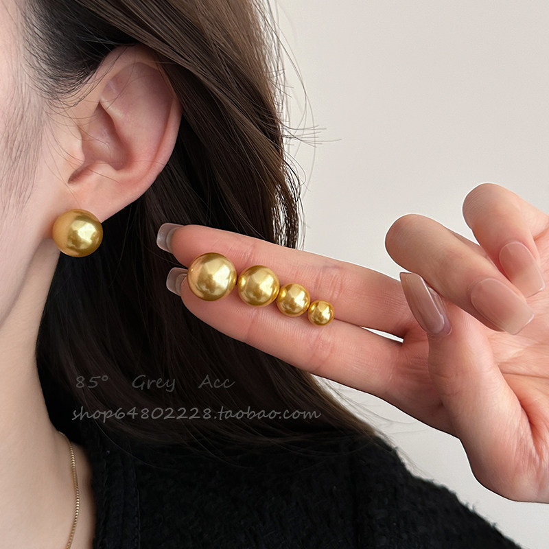 轻奢气质施家南洋茶金色珍珠耳钉女2025新款耳环时尚高级感耳饰品,淘宝优惠券,粉丝福利购,淘宝优惠卷