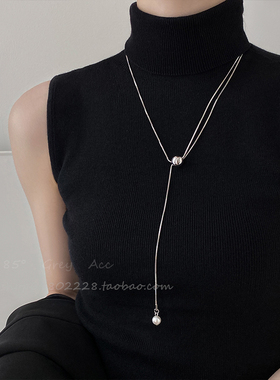 珍珠点缀圆球抽拉蛇骨项链