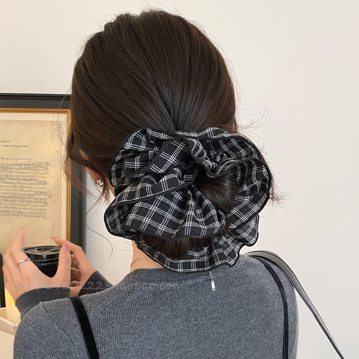 复古格纹大肠发圈女高级感洋气2026新款气质丸子头发绳低马尾头绳,淘宝优惠券,粉丝福利购,淘宝优惠卷