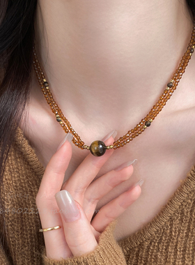 咖色串珠项链女款高级感轻奢