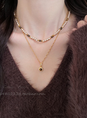 美拉德虎眼石珍珠串珠项链女