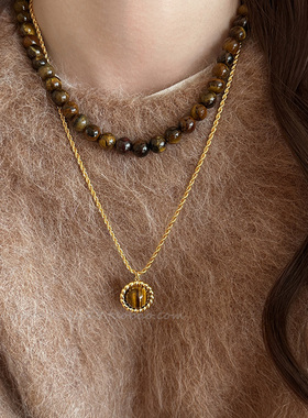 美拉德复古气质虎眼石款串珠项链