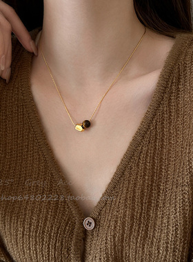 复古气质虎眼石款吊坠项链