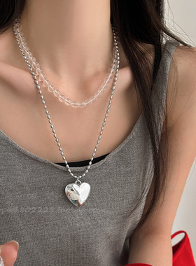 长款叠戴爱心仿水晶项链女2025年新款爆款出游采风锁骨链气质颈链