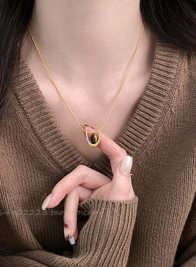 金色秋冬虎眼石项链女2025新款