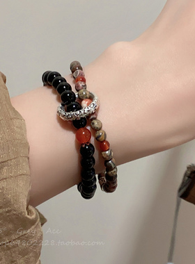 双层天然石平安扣串珠手链