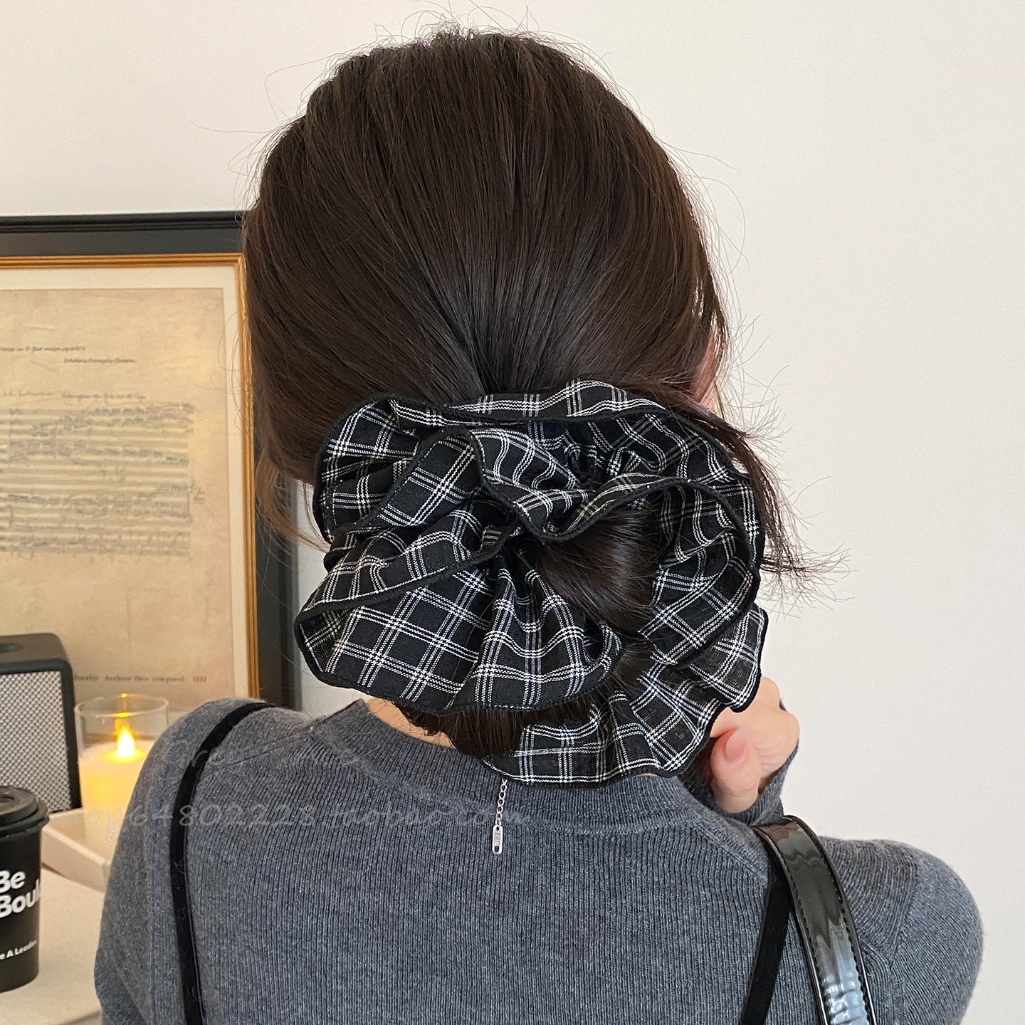 复古格纹大肠发圈女高级感洋气2026新款气质丸子头发绳低马尾头绳,淘宝优惠券,粉丝福利购,淘宝优惠卷