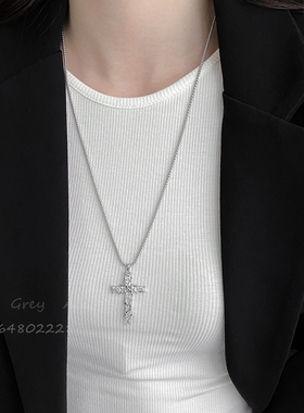荆棘十字架项链长款吊坠配饰甜酷