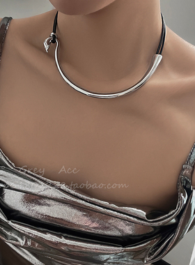 小众设计编织皮绳天鹅项圈