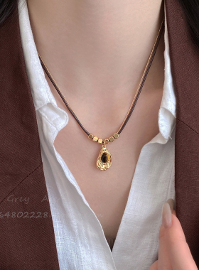 美拉德双层虎眼石吊坠项链女秋冬