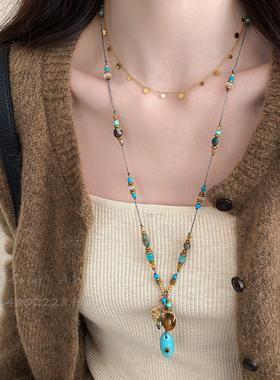 复古绿松石编绳项链女新中式