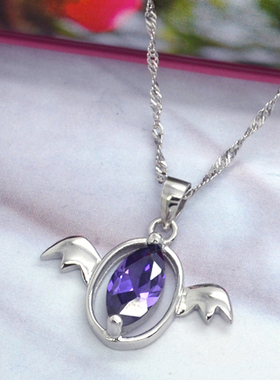 天使翅膀吊坠短款白色银饰品