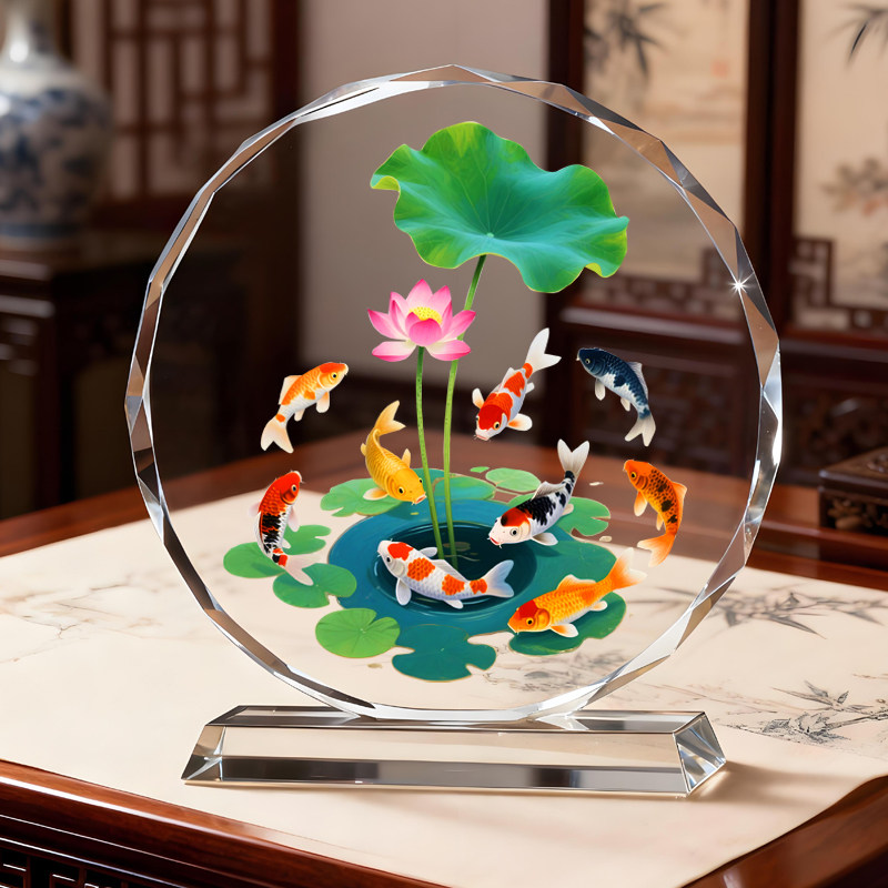 荷花锦鲤图摆件鲤鱼运财九鱼聚财图客厅酒柜办公室电视柜店铺摆台,淘宝优惠券,粉丝福利购,淘宝优惠卷