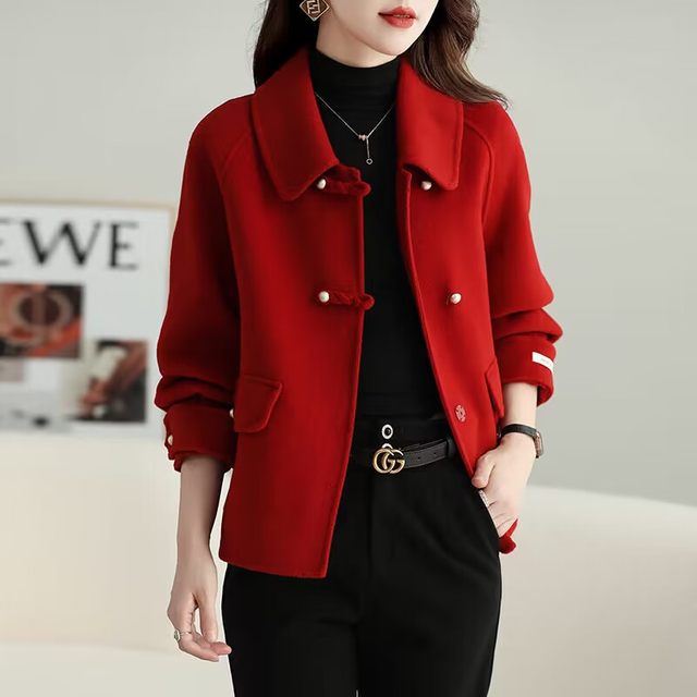 Short double-sided tweed coat for women high-end tweed coat