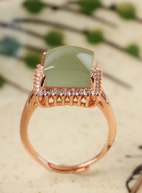 天然保真和田玉玫瑰金戒指纳福