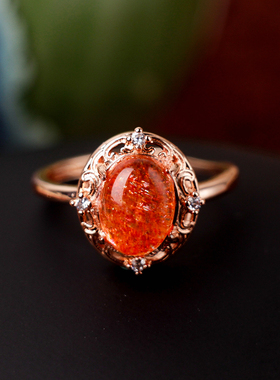 金太阳草莓晶闪亮发光玫瑰金戒指