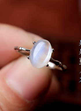 天然月光石蓝月光小巧上岸尾戒