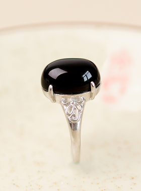 正小人护身保平安天然黑曜石戒指