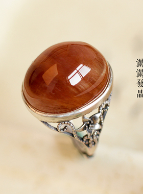 天然红发晶活血招财戒指招财