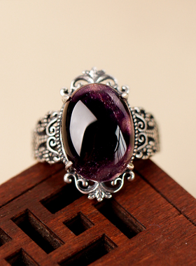超七紫发晶招财罗兰紫银戒指
