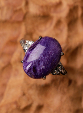 女纯银宫廷复古皇家紫紫龙晶戒指